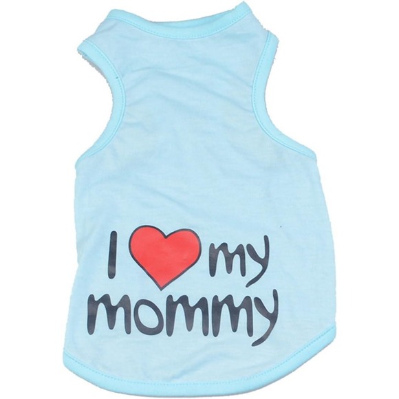 I Love My Mommy Dog Shirt Light Blue Graphic Tank Top Pet Clothes Large Size - Picture 2 of 3